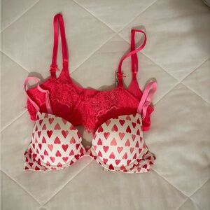 Victoria's Secret Pink and Red Heart Bra Set